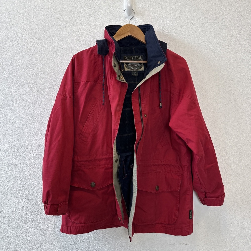 Pacific Trail Jacket Womens Large Red Outdoor Utility Parka Snap Pockets Vintage